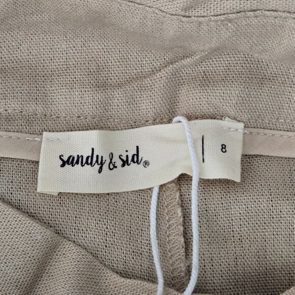 NWT | Women's Beige Tan High Waist Pleated Belted Bermuda Shorts Cuffed | Size 8 - Picture 4 of 5